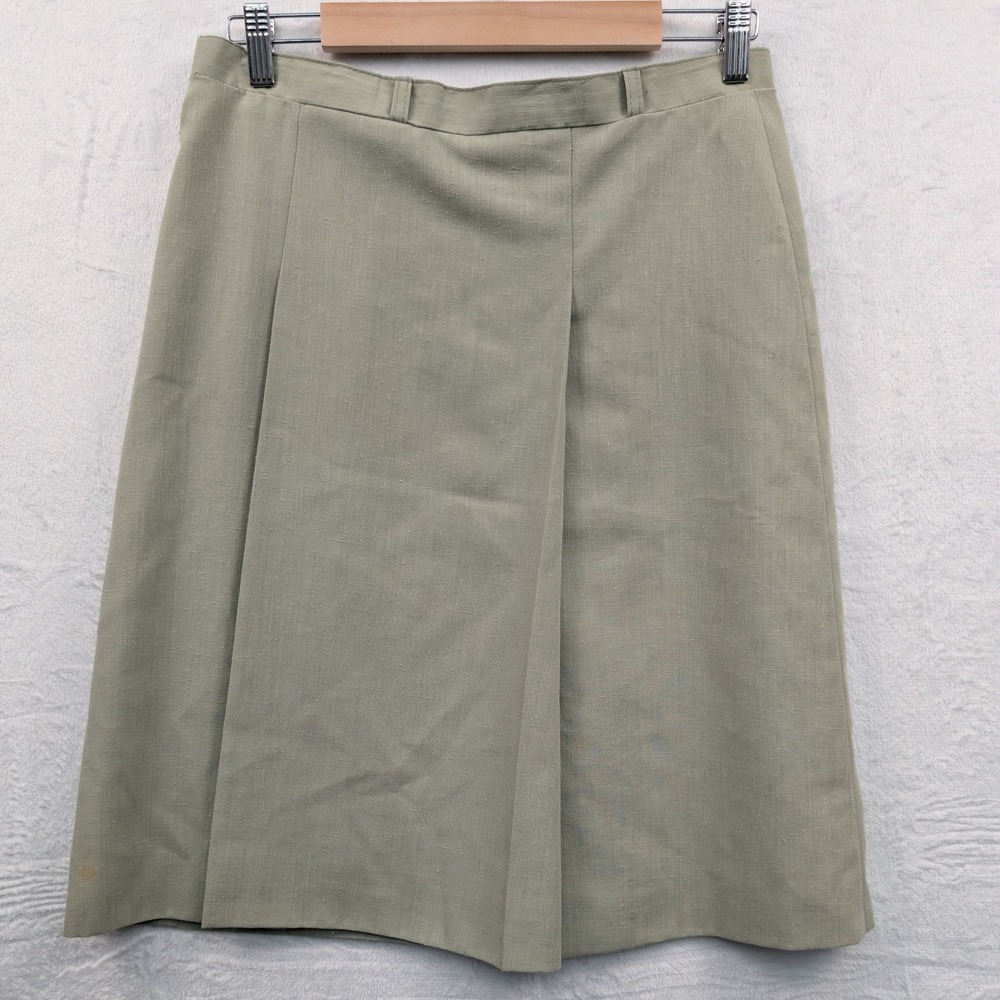 VTG Midi Skirt Zip Womens 32 Sage Green Office Light Academia Minimalist 60s 70s